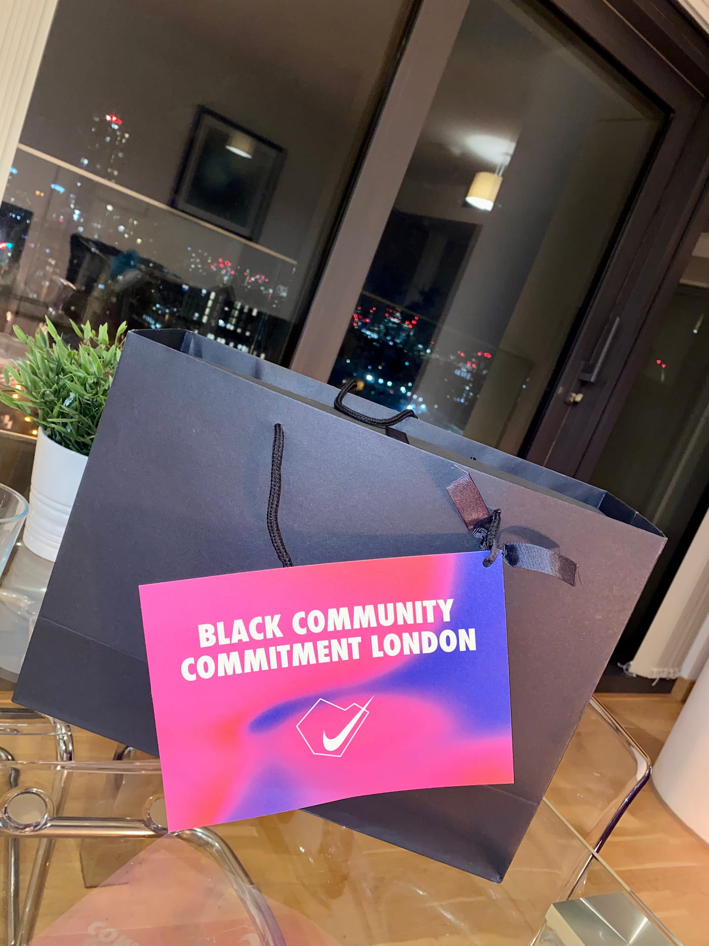 Nike Black Community Commitment Board — London, 2020 Nike Black Community Commitment Board gift bag London city lights 2020 Joshua Arthur JJ board member UK NGO grants